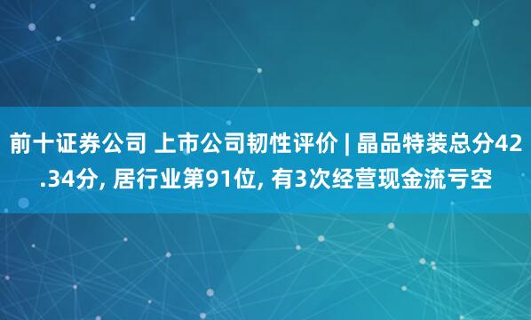前十证券公司 上市公司韧性评价 | 晶品特装总分42.34分, 居行业第91位, 有3次经营现金流亏空